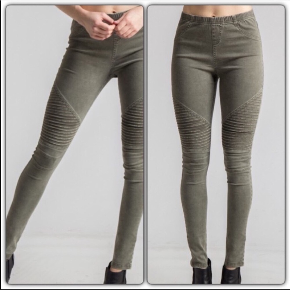 Olive Green Moto Leggings - Picture 3 of 6